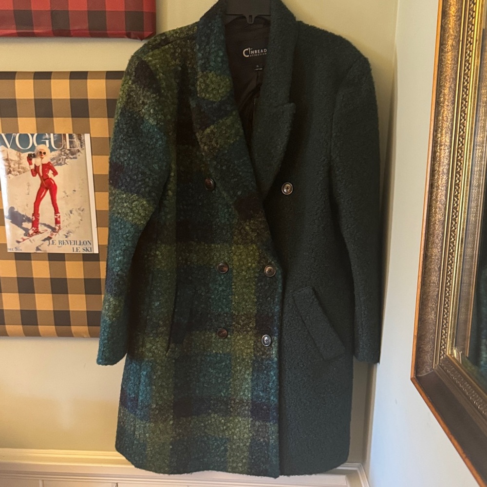 Emerald Green Plaid Plaid Double-Breasted Coat Jacket XL